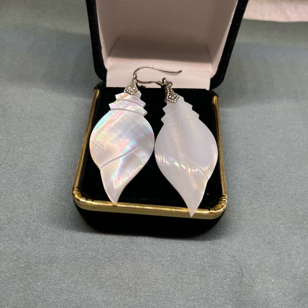Shell Drop Earrings in Iridescent White - Women Jewelry